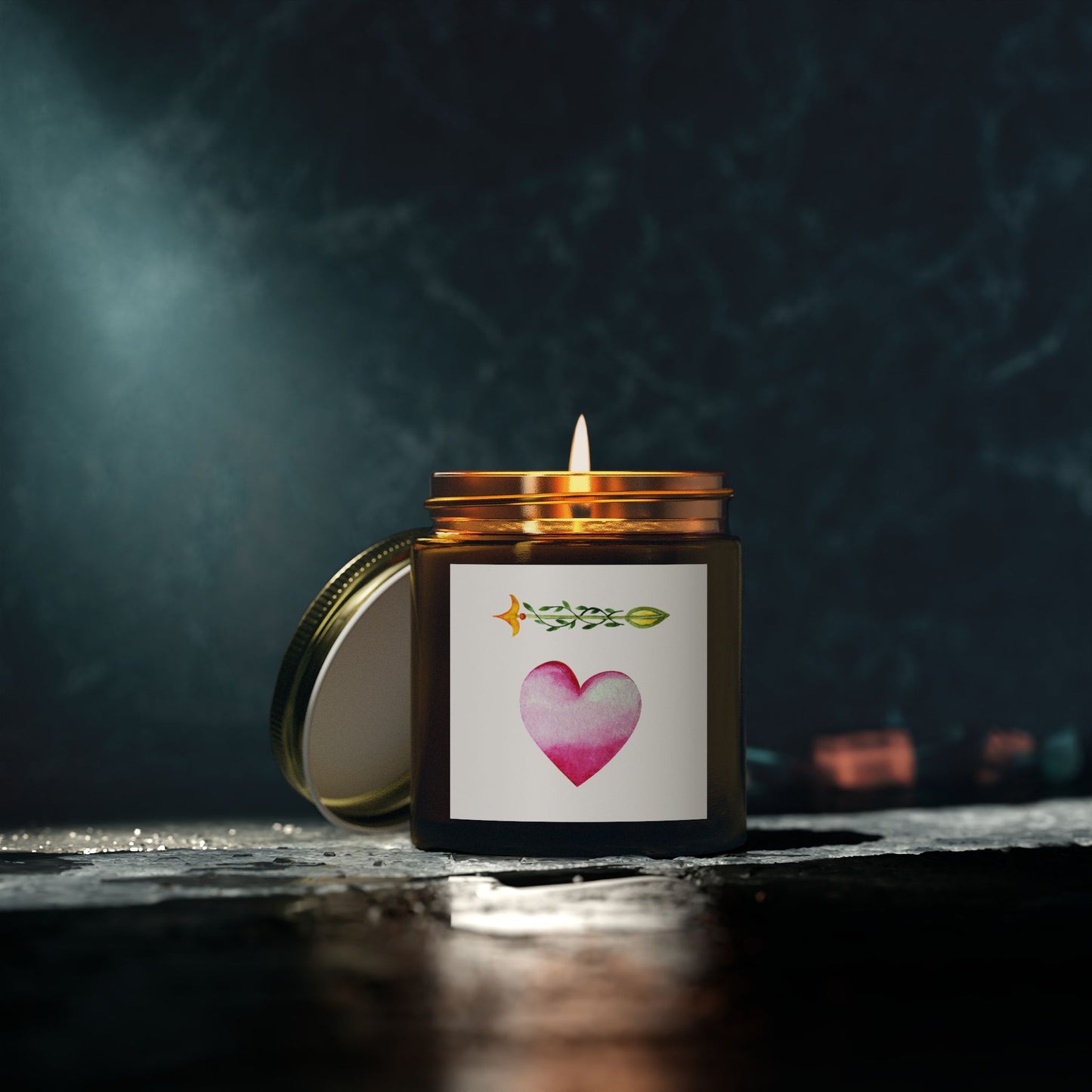 ‘Heart and Arrow’ Scented Candles, Coconut Apricot Wax (4oz, 9oz)