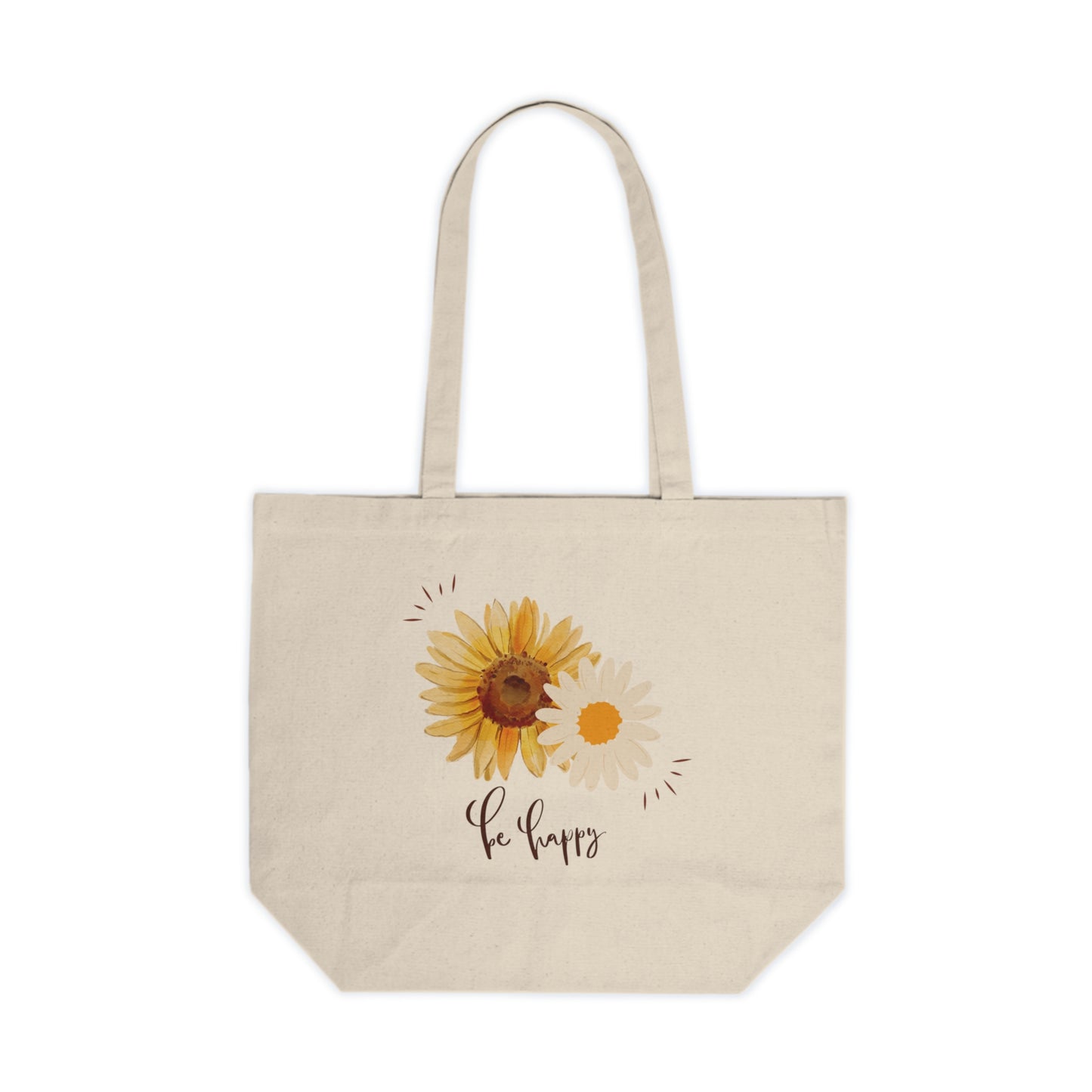 Sunflower Canvas Shopping Tote - Eco-Friendly Carryall for Groceries, Beach, Gifts, Daily Use, Be Happy Design