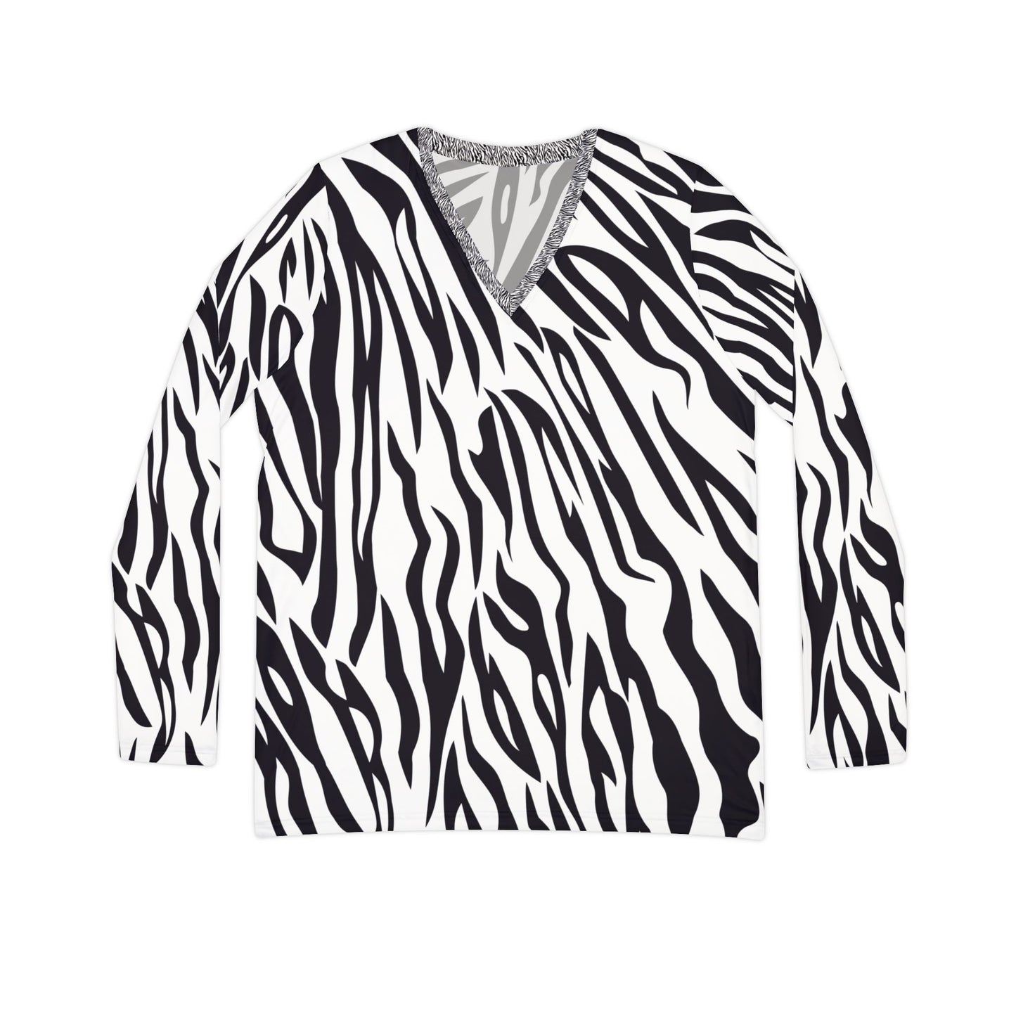 Chic Zebra Print Long Sleeve V-Neck Shirt for Women - Trendy Animal Print Top