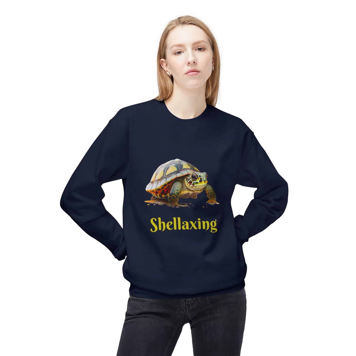 ‘Shellaxing’ Turtle’ Unisex Midweight Softstyle Fleece Crewneck Sweatshirt