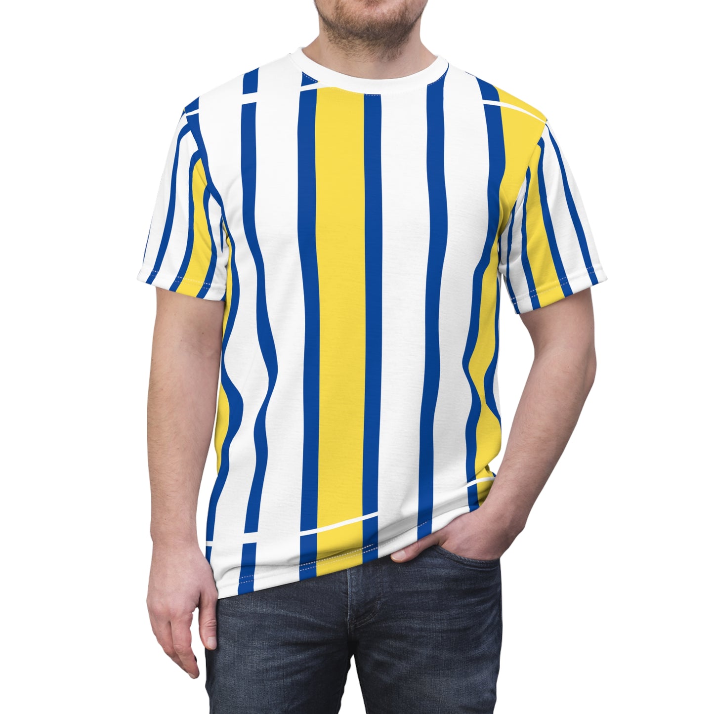 ‘Blue & Yellow Stripes’ Unisex Cut & Sew Tee (AOP)