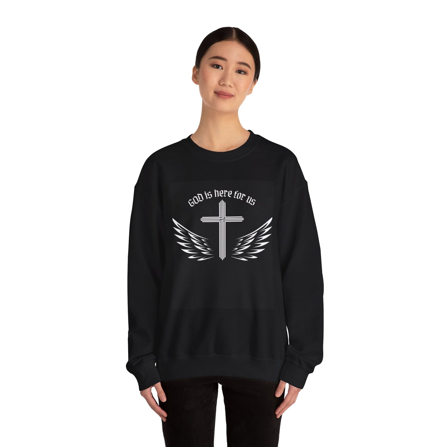 Faith-Inspired Unisex Crewneck Sweatshirt - 'God is Here for Us'