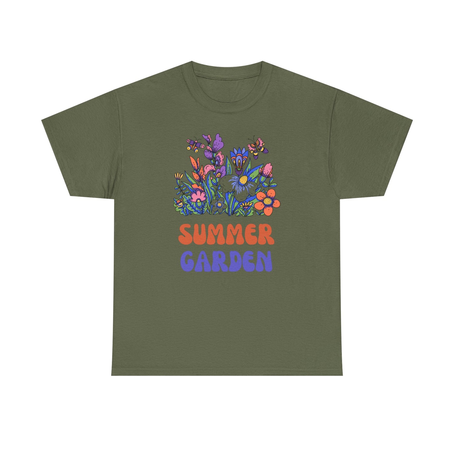 Vibrant Summer Garden Tee | Unisex Heavy Cotton T-Shirt, Floral Graphic Tee, Nature Lover Gift, Summer Fashion, Outdoor Vibes