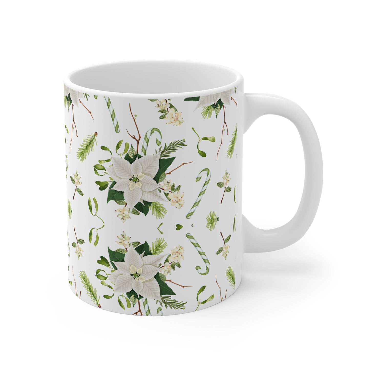 Holiday Floral Ceramic Mug, Christmas Coffee Cup, Gift for Her, Winter Tea Mug, Elegant Home Decor