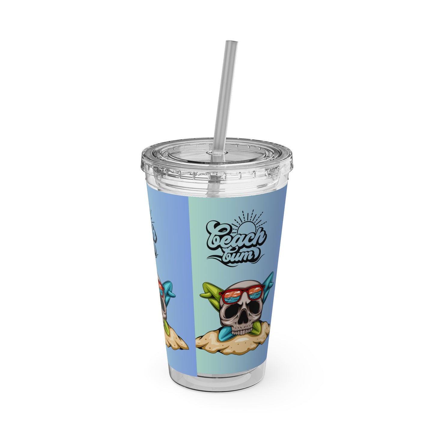 Beach Bum Tumbler, Skull Design Insulated Drinkware, Summer Vibes, Reusable Straw Cup, Travel Mug,Dainty Gift, Outdoor Fun
