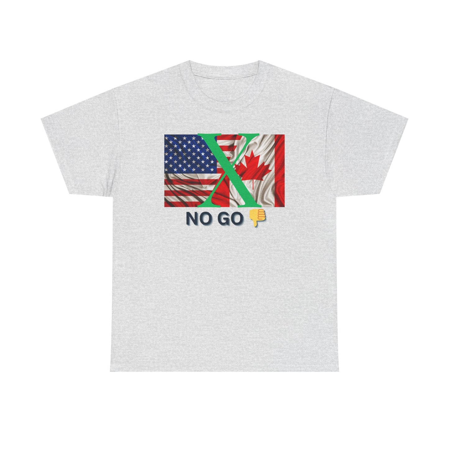 Unisex Heavy Cotton Tee - 'No Go' Design with US and Canada Flags