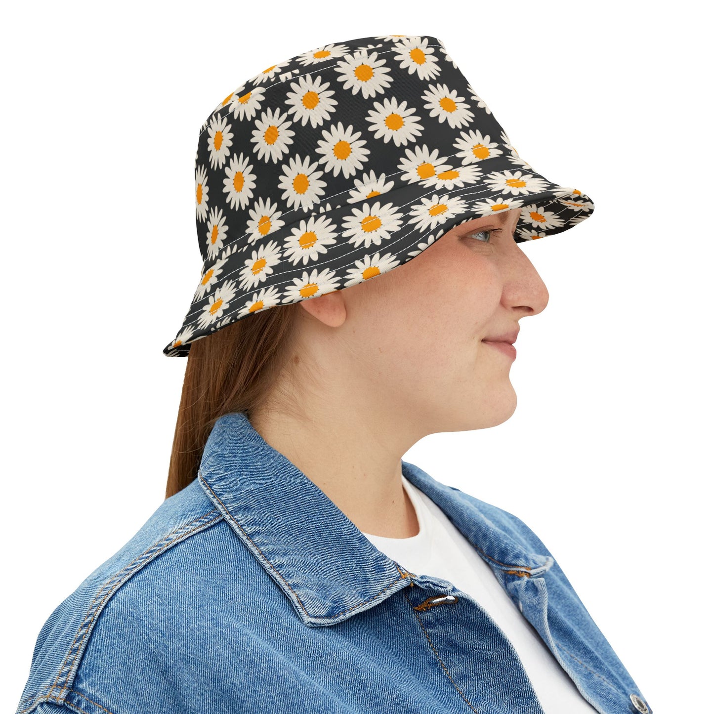 Floral Bucket Hat, Daisy Print Hat for Summer, Sun Protection Hat, Stylish Beach Hat, Gift for Nature Lovers, Festival Accessory