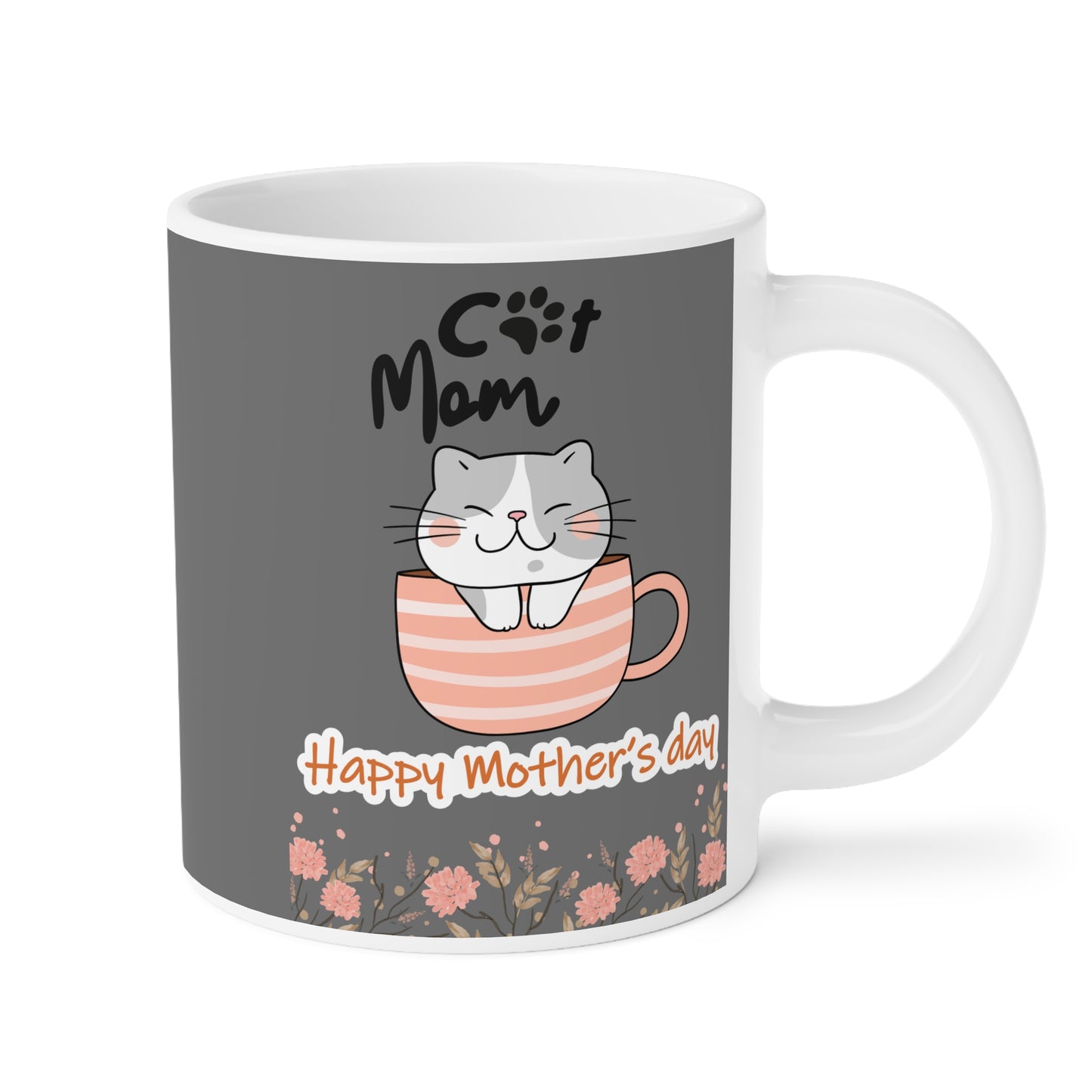 Happy Mother's Day Cat Mom Ceramic Mug - Cute Floral Design