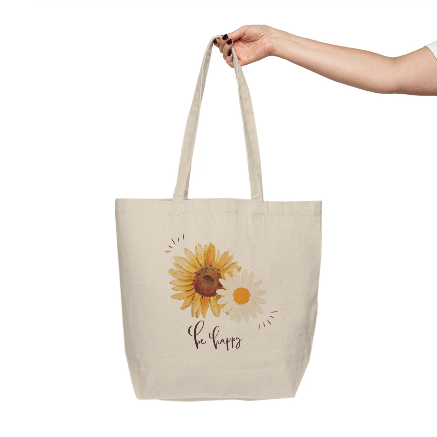 Sunflower Canvas Shopping Tote - Eco-Friendly Carryall for Groceries, Beach, Gifts, Daily Use, Be Happy Design