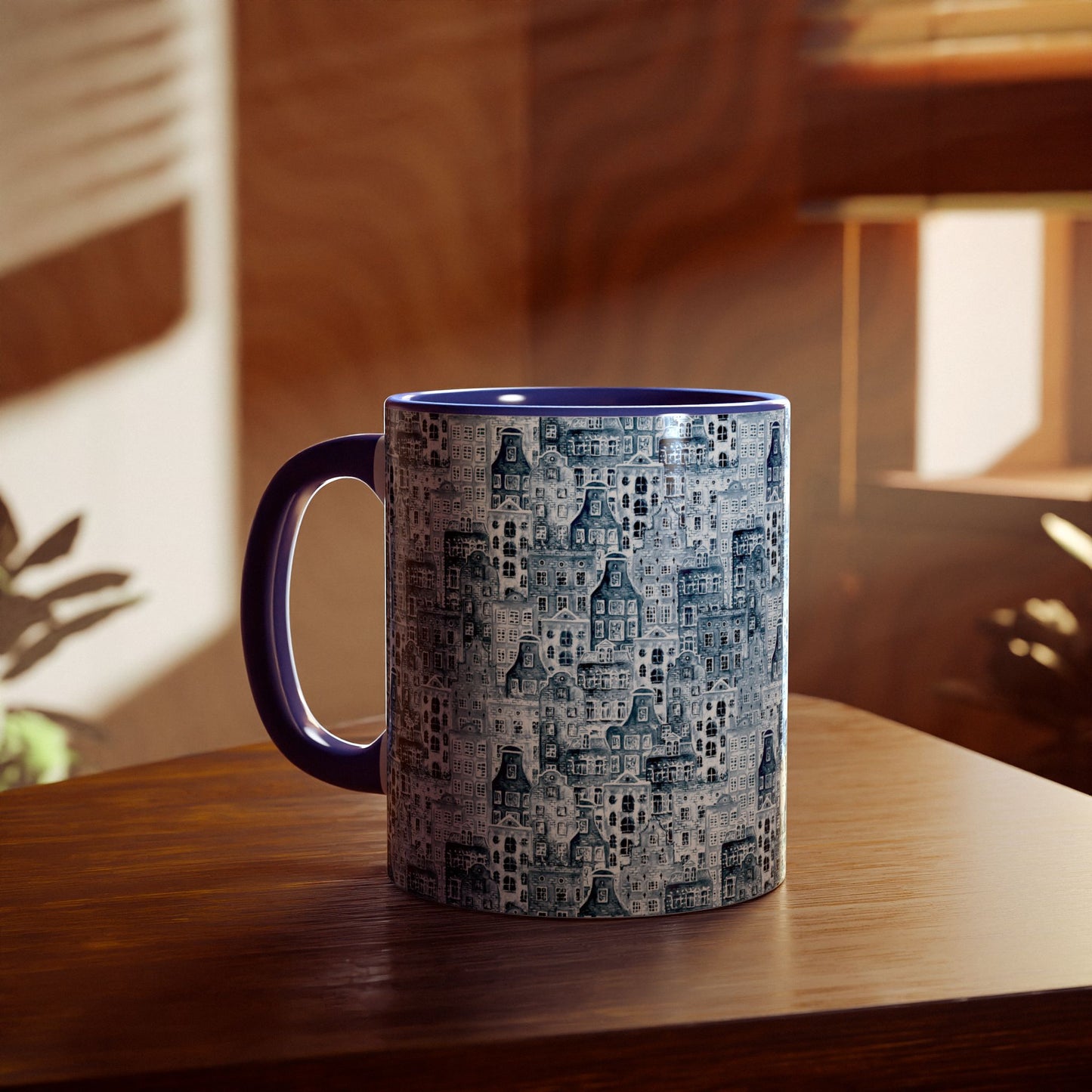Charming Blue Buildings Accent Mug (CDA)- 11oz Coffee Cup for Home & Office