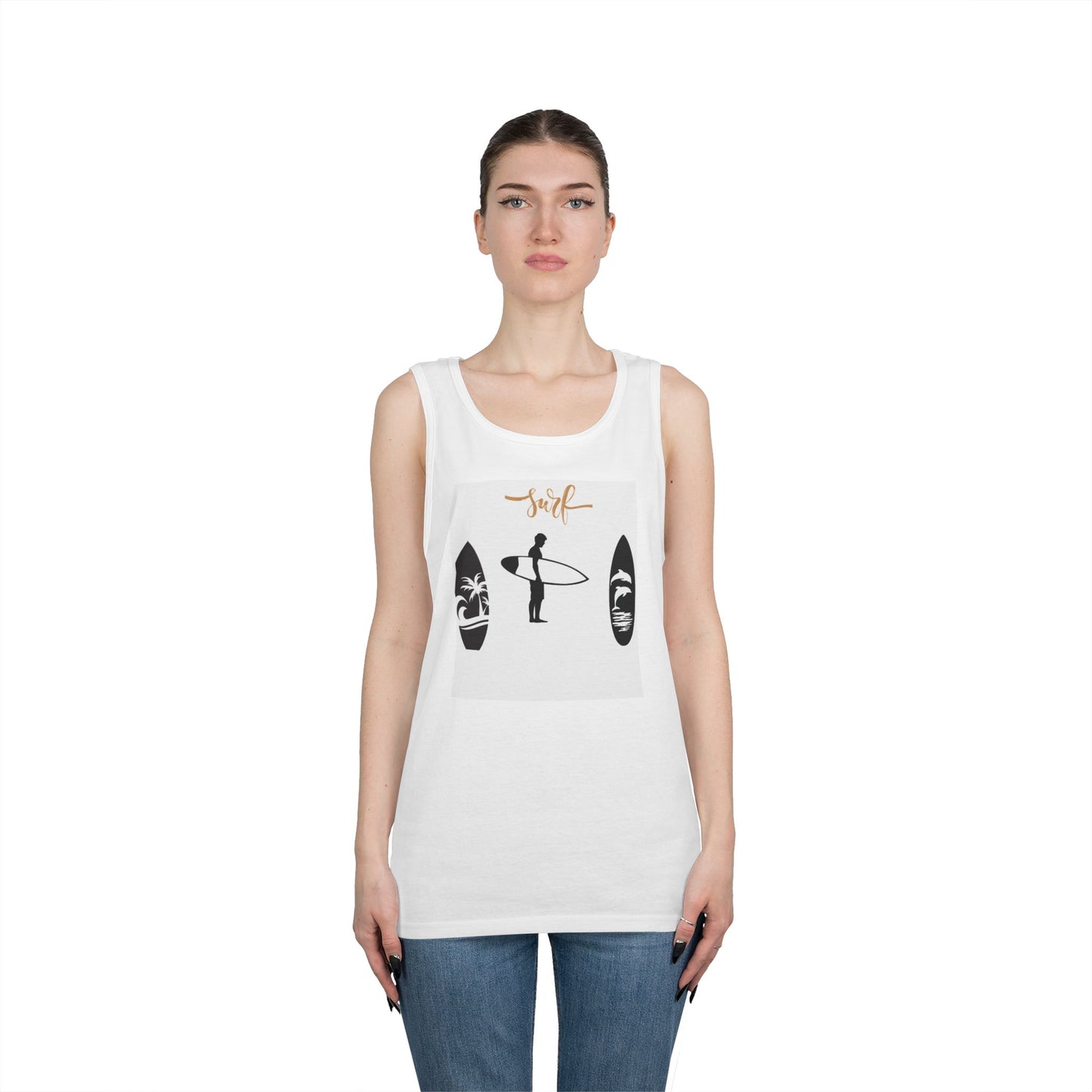 Surf-Inspired Unisex Heavy Cotton Tank Top, Perfect for Beach Days, Summer Vibes, Gift for Surfers, Casual Wear