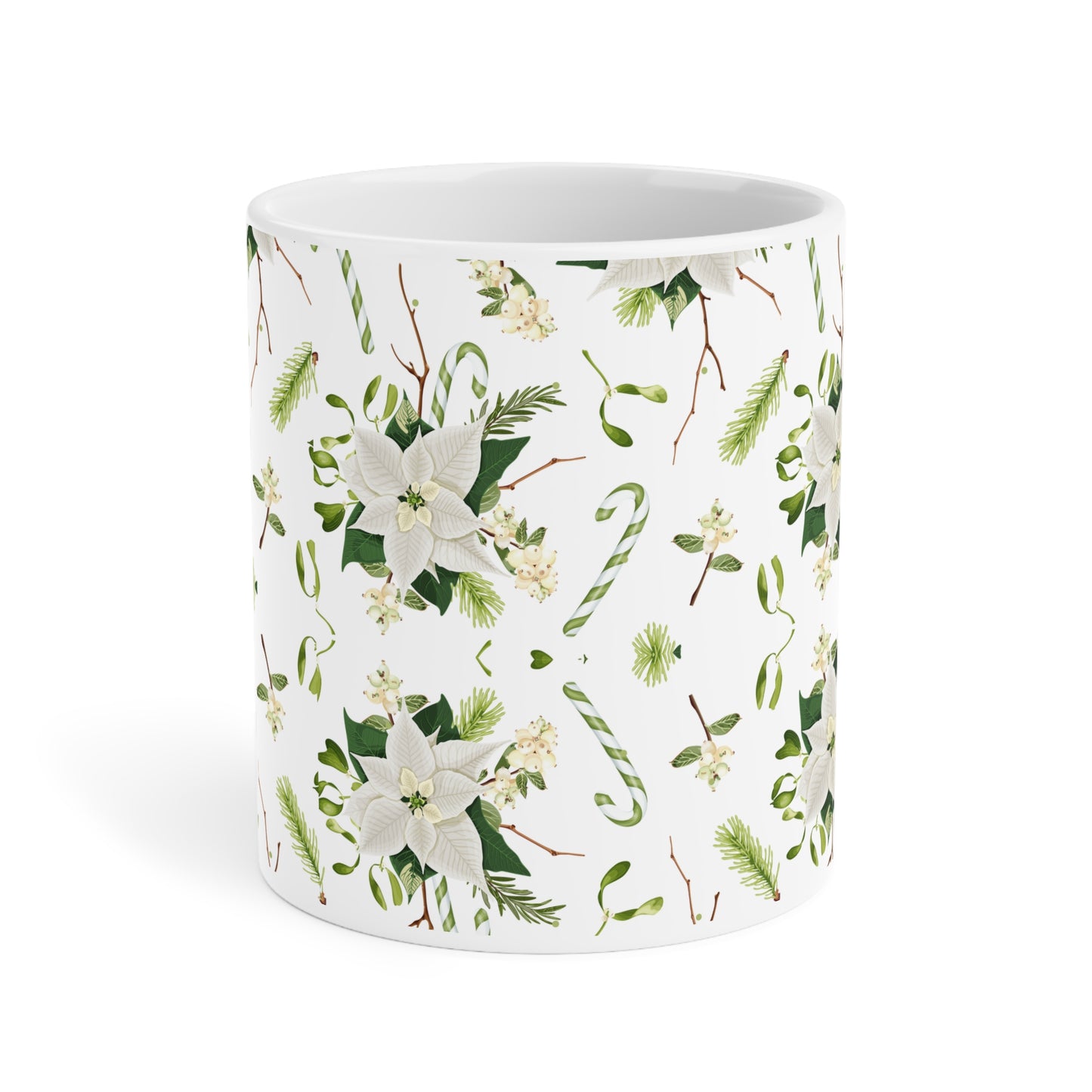 Holiday Floral Ceramic Mug, Christmas Coffee Cup, Gift for Her, Winter Tea Mug, Elegant Home Decor