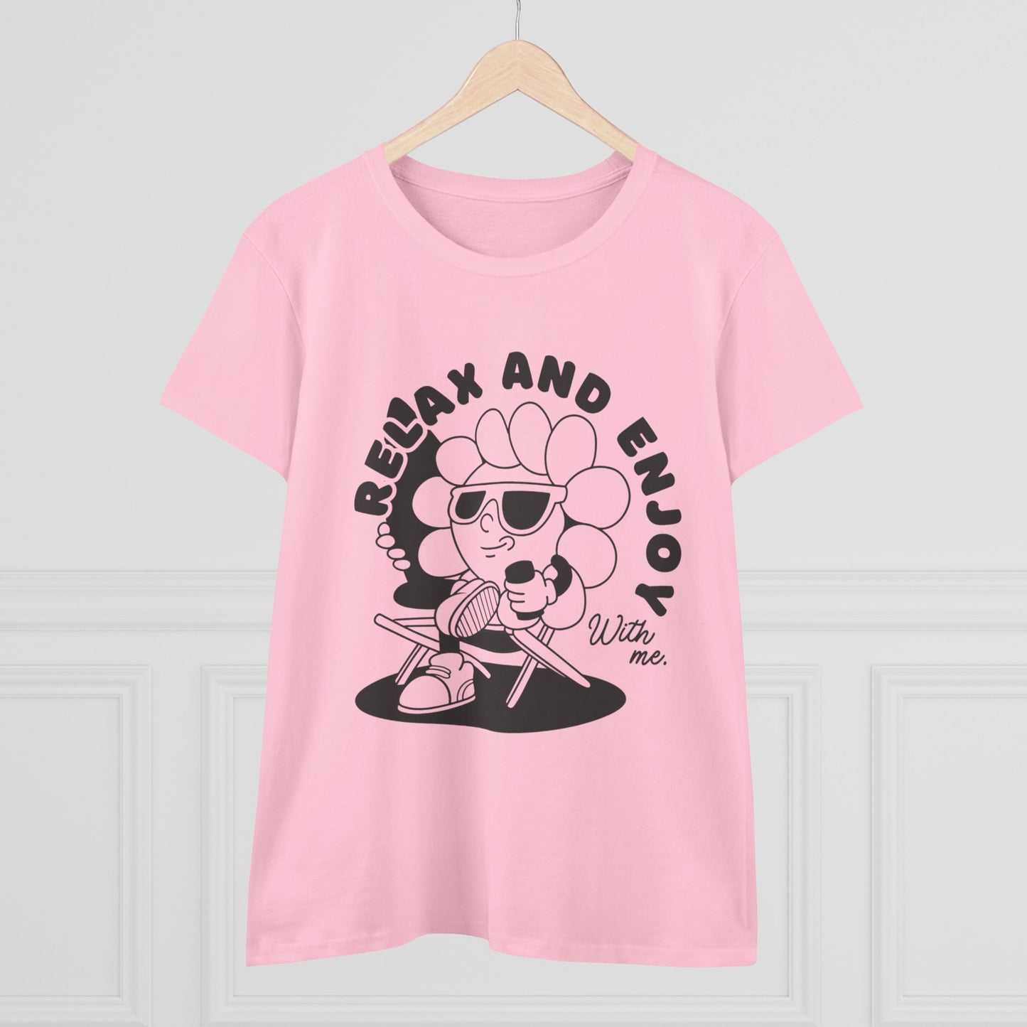 Women's Relax and Enjoy Tee, Cute Graphic T-Shirt, Summer Vibes Top, Gifts for Friends, Casual Everyday Wear, Fun Relaxation Shirt