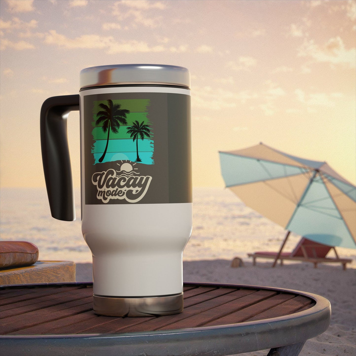 Vacation Mode Travel Mug, Stainless Steel Tumbler, 14oz Coffee Cup, Tropical Drinkware, Perfect for Travel and Summer