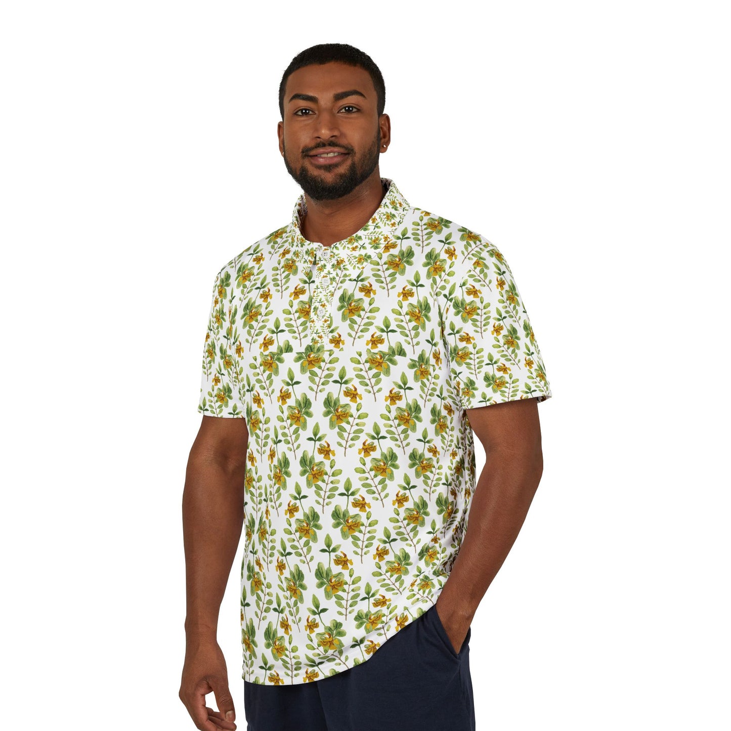 ‘White, Green & Yellow Pattern’ Unisex Polo Shirt (AOP)