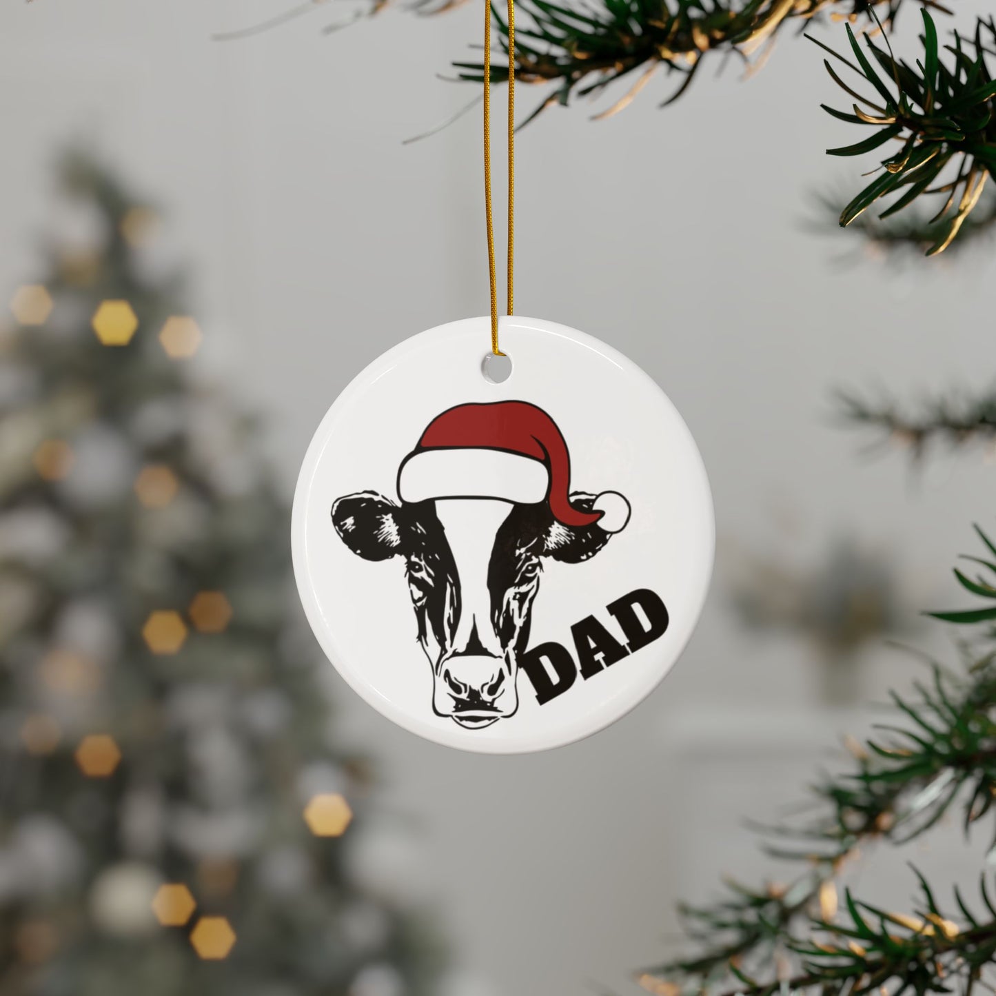 Copy of ‘DAD’ Christmas Heifer Cow Ceramic Ornaments, 2-Side Print, (1pc, 3pcs, 5pcs, 10pcs)