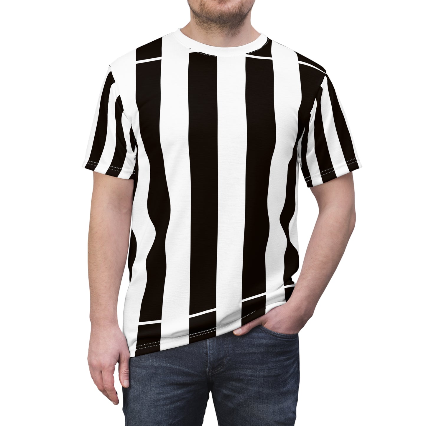 ‘Black & White Stripes’ Unisex Cut & Sew Tee (AOP)