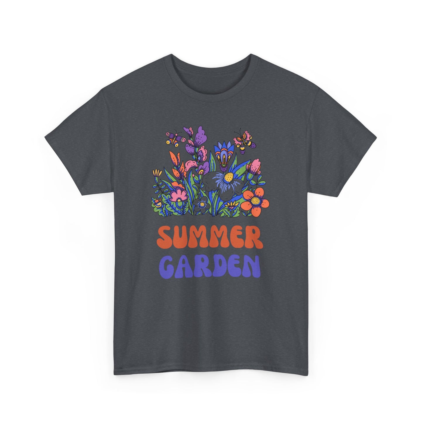 Vibrant Summer Garden Tee | Unisex Heavy Cotton T-Shirt, Floral Graphic Tee, Nature Lover Gift, Summer Fashion, Outdoor Vibes