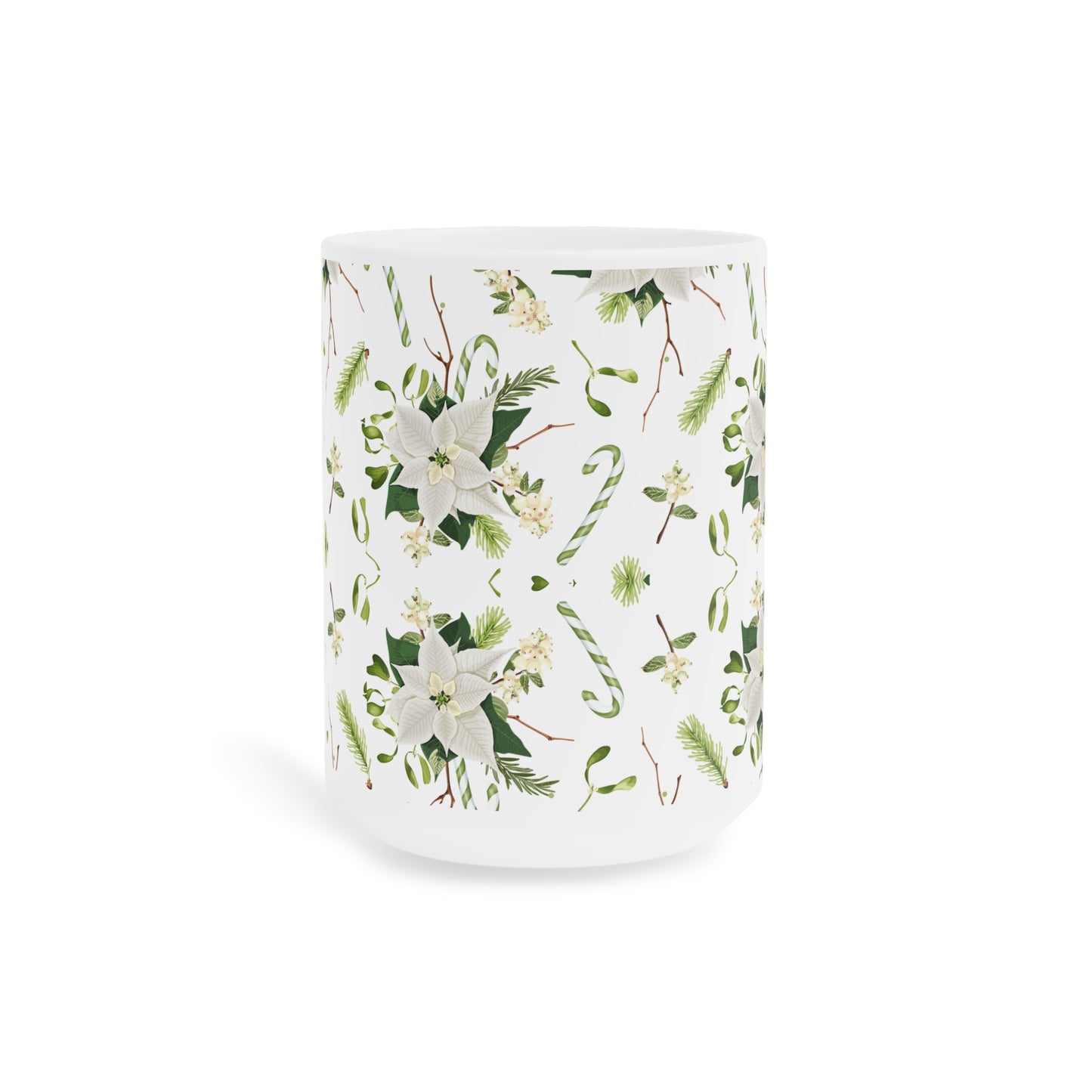 Holiday Floral Ceramic Mug, Christmas Coffee Cup, Gift for Her, Winter Tea Mug, Elegant Home Decor