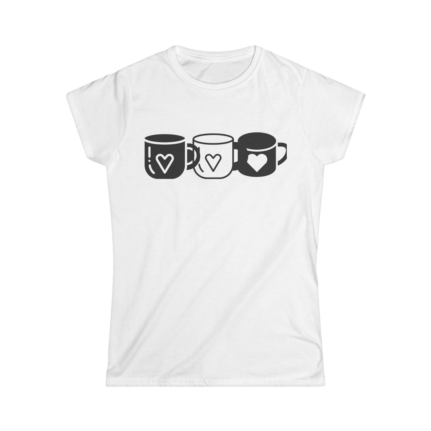Women's Love Cups Tee, Cute Gift for Coffee Lovers, Casual Graphic Shirt, Ideal for Birthdays, Valentine's Day, Everyday Wear