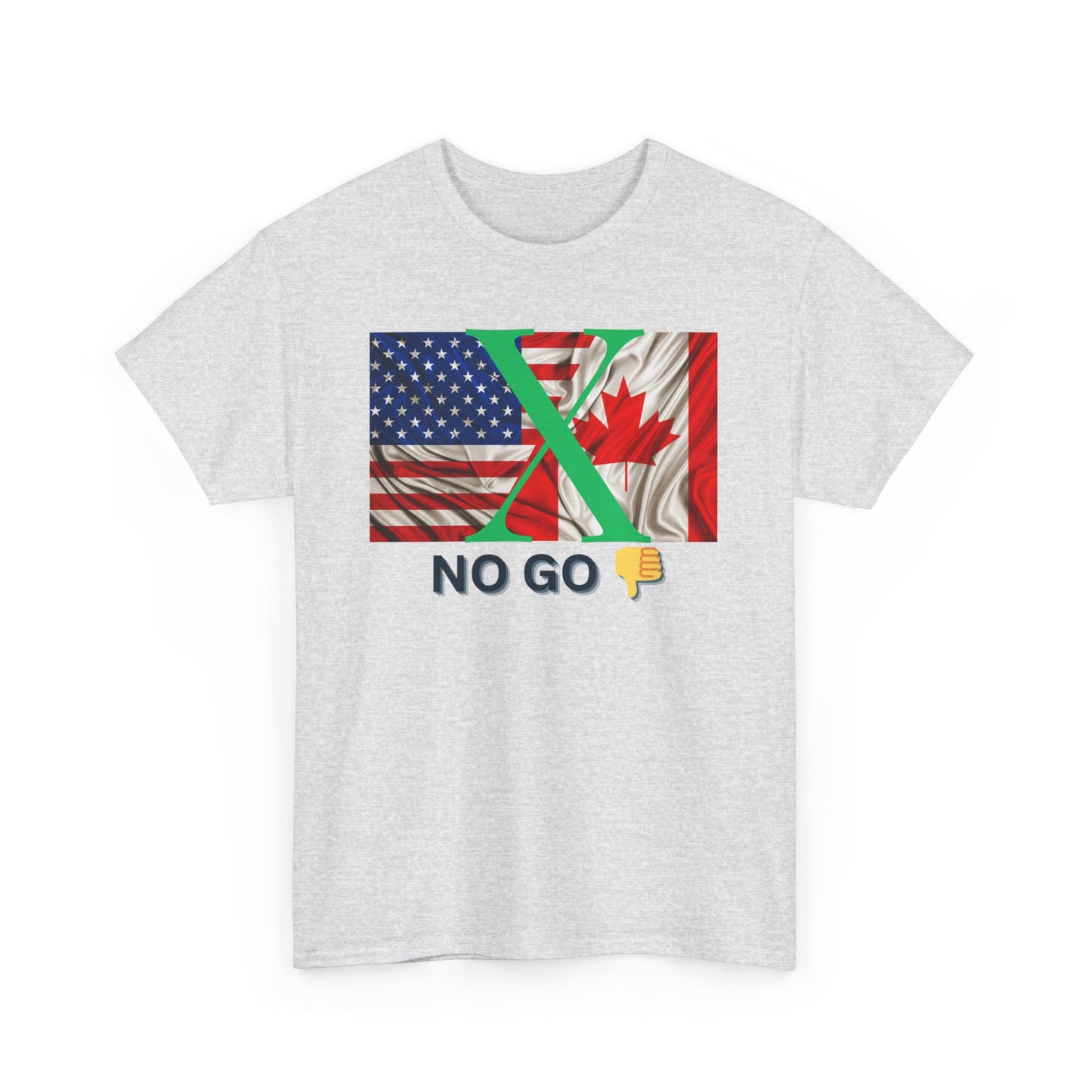 Unisex Heavy Cotton Tee - 'No Go' Design with US and Canada Flags
