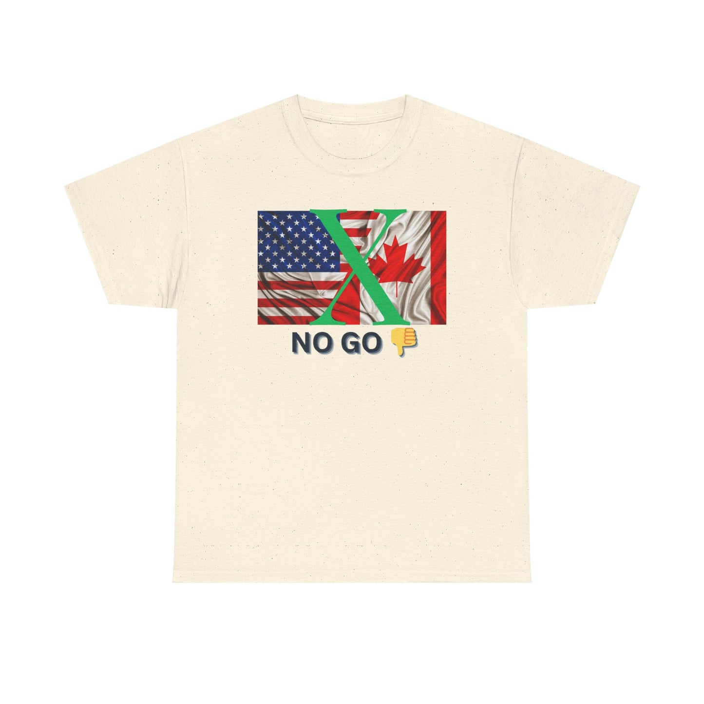Unisex Heavy Cotton Tee - 'No Go' Design with US and Canada Flags