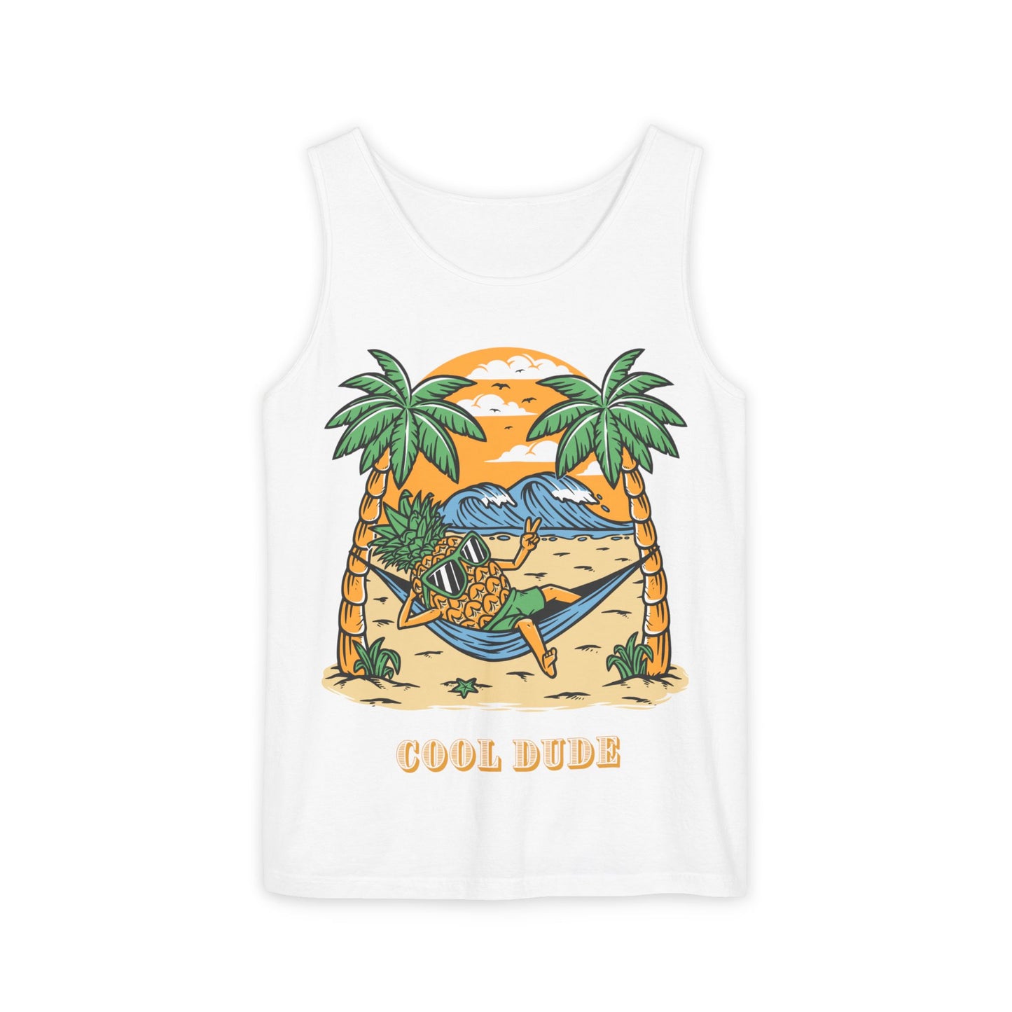 Cool Dude Tropical Tank Top, Unisex Beachwear, Summer Vibes, Vacation Essential, Gift for Him/Her, Pineapple Lover