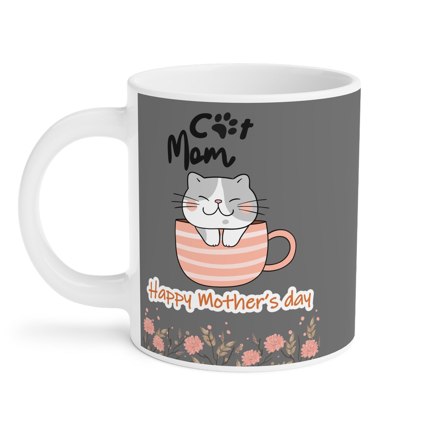Happy Mother's Day Cat Mom Ceramic Mug - Cute Floral Design