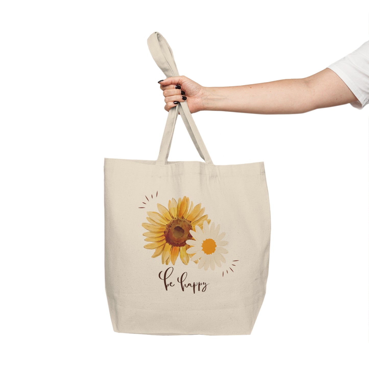 Sunflower Canvas Shopping Tote - Eco-Friendly Carryall for Groceries, Beach, Gifts, Daily Use, Be Happy Design