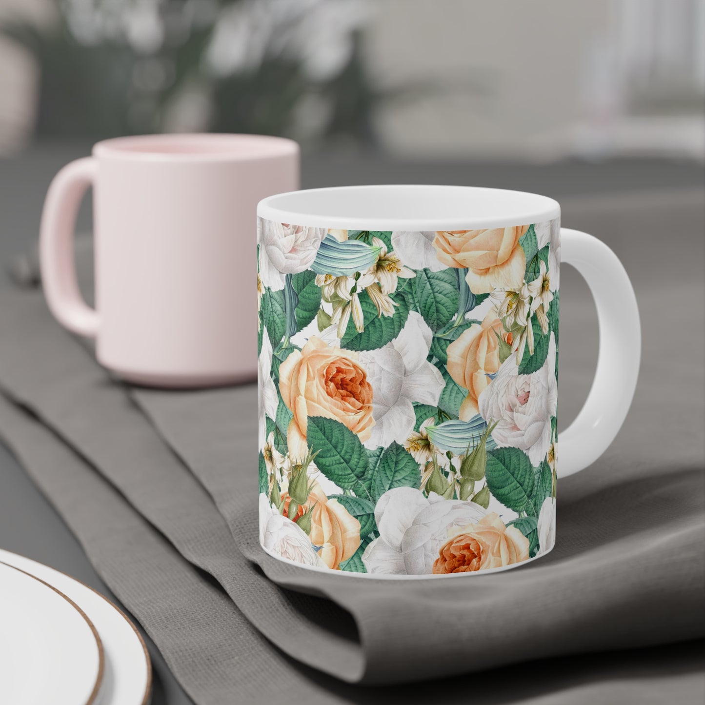 Floral Ceramic Mug(CDA) - Elegant Flower Design for Tea & Coffee Lovers