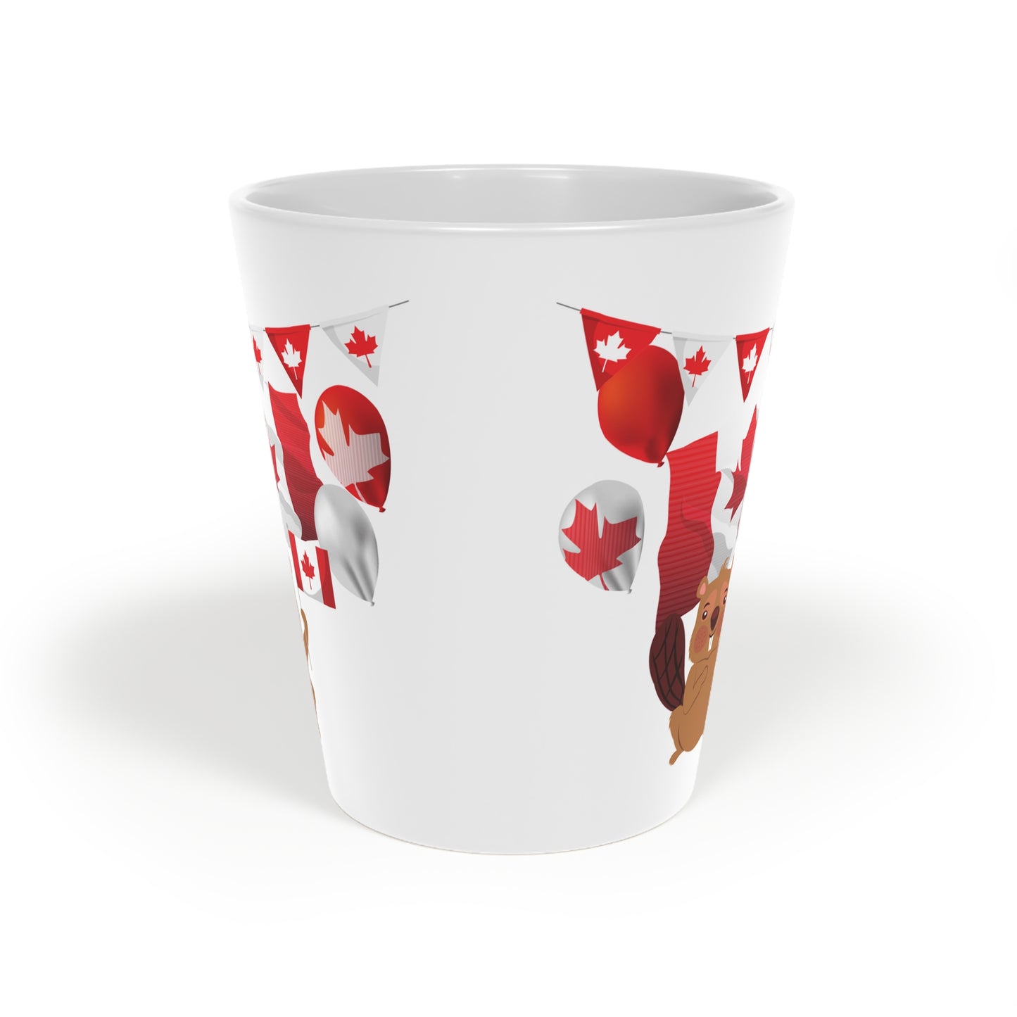 Festive Canadian Latte Mug - 12oz Coffee Cup with Beaver and Maple Leaf Design