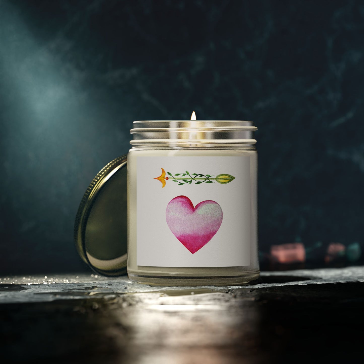 ‘Heart and Arrow’ Scented Candles, Coconut Apricot Wax (4oz, 9oz)