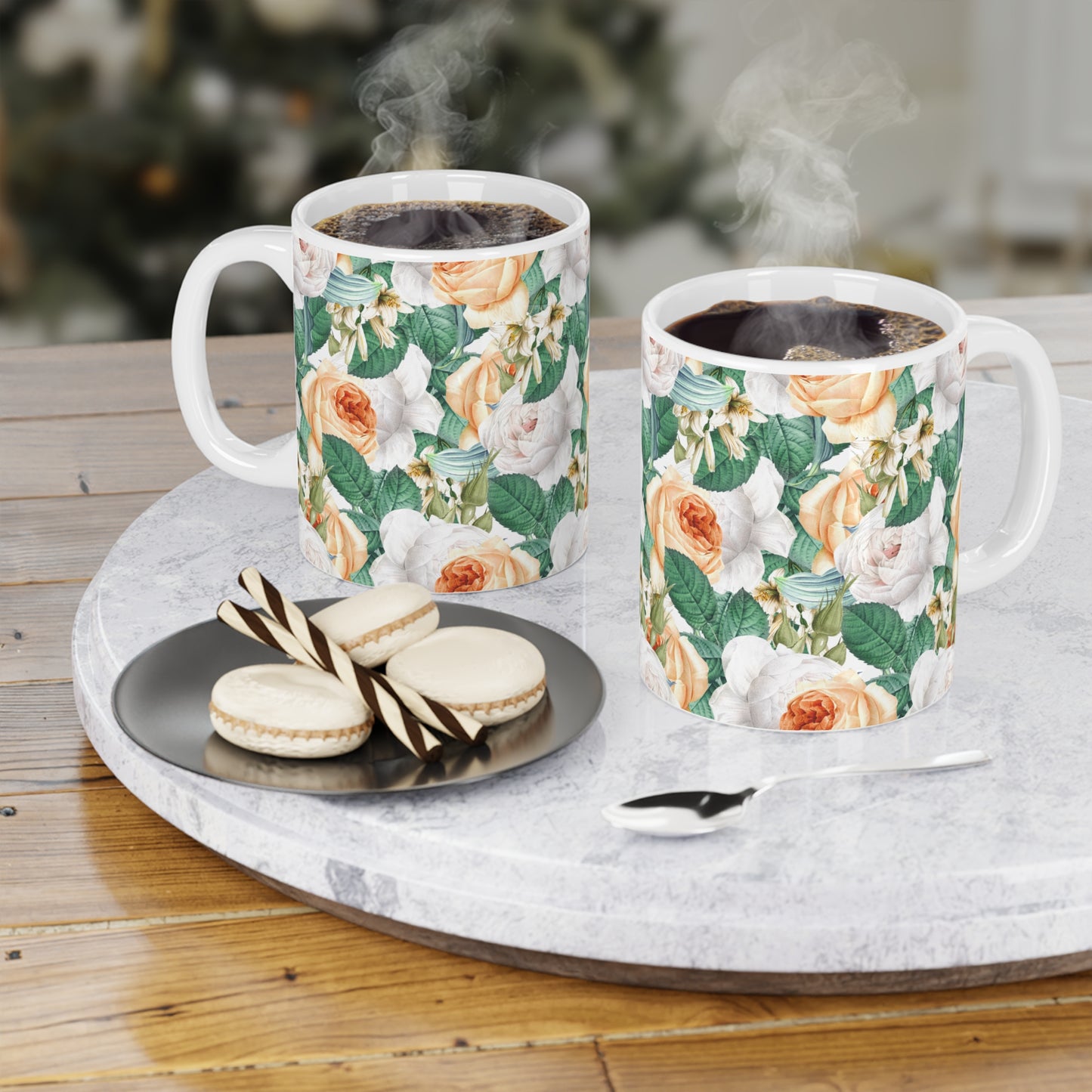 Floral Ceramic Mug(CDA) - Elegant Flower Design for Tea & Coffee Lovers