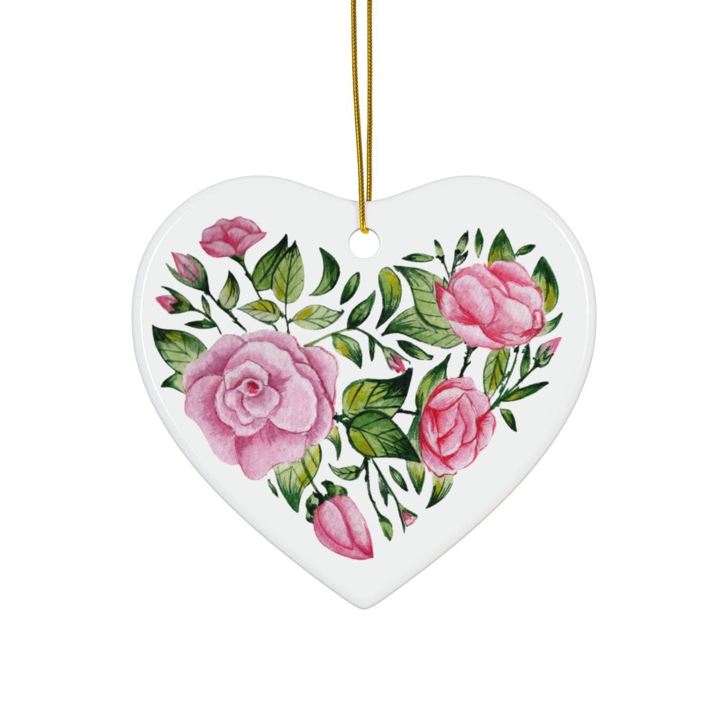 Flowers Heart Ceramic Ornament