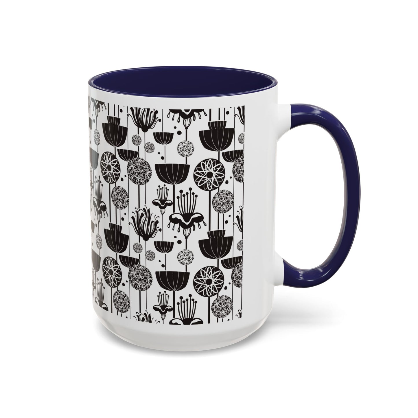 ‘Black & White Flowers’ Accent Coffee Mug (11, 15oz)