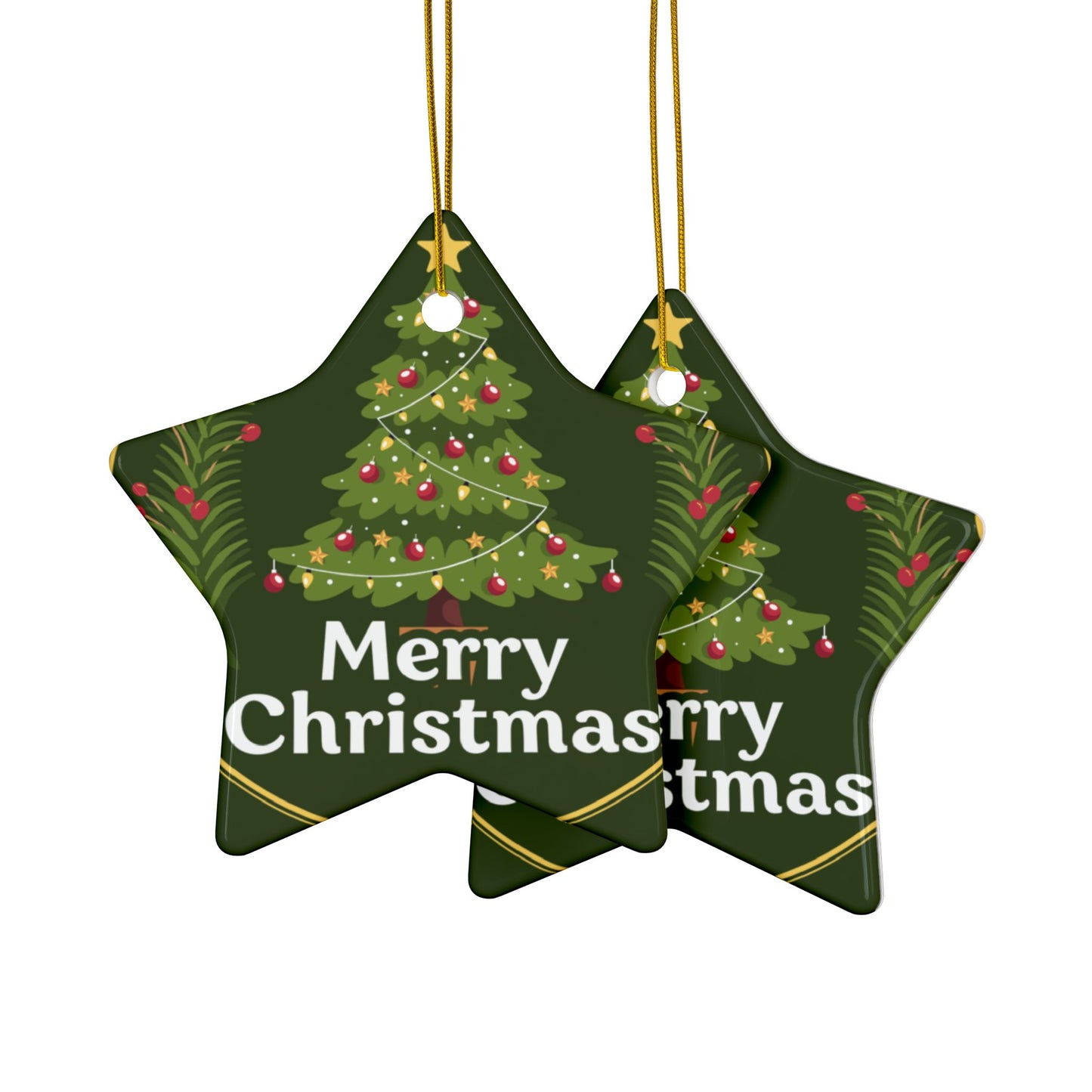 Merry Christmas Ceramic Ornament — Double-Sided Round Holiday Tree Decoration