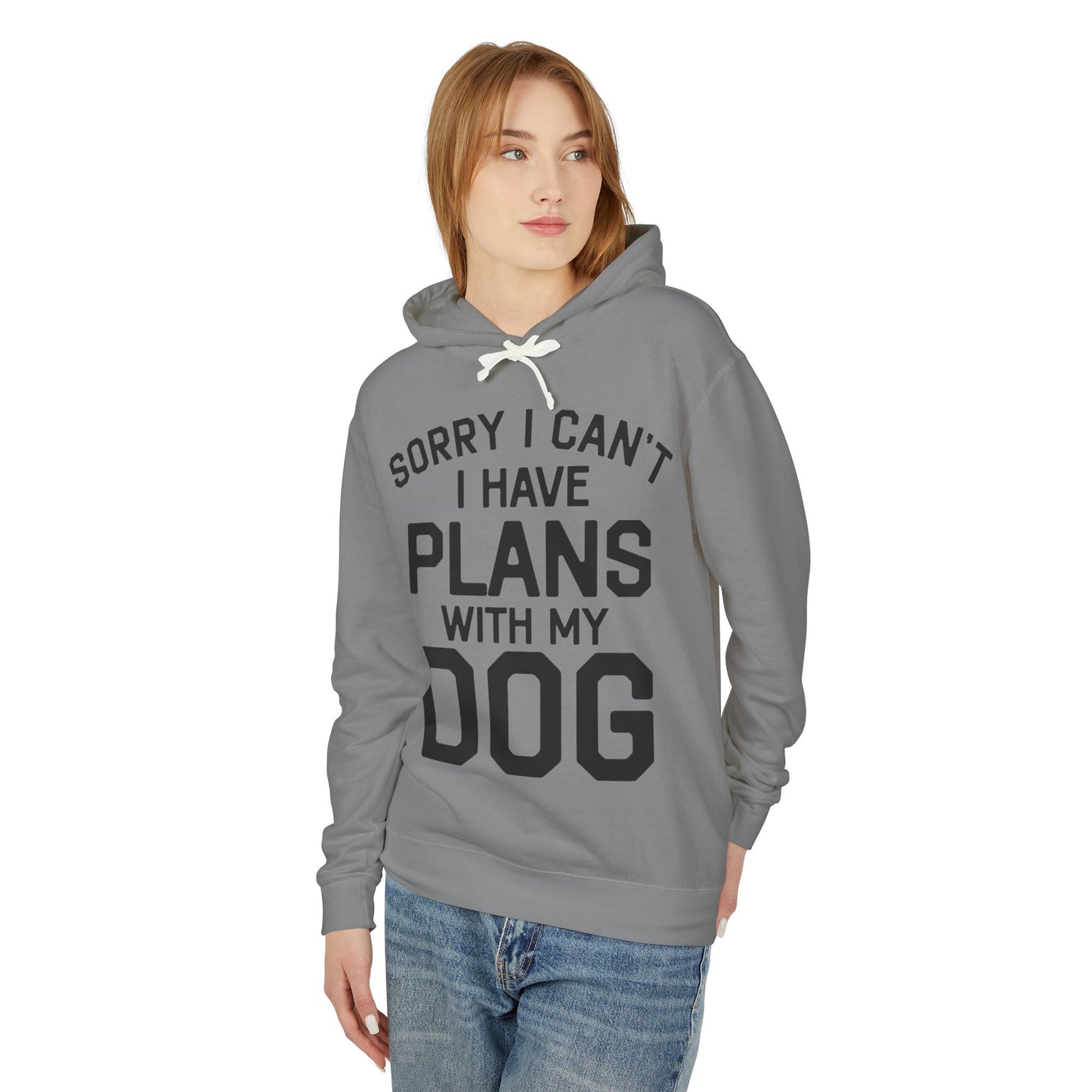 ‘I have plans with my dog’ Unisex Lightweight Hooded Sweatshirt