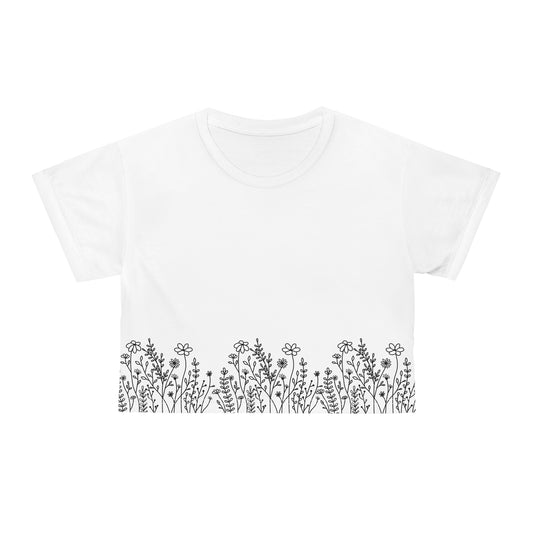 ‘B&W Wildflowers’ Crop Tee (AOP) 100% Poly