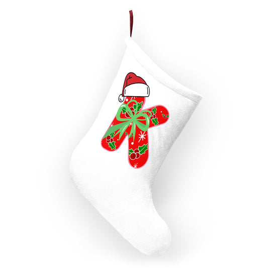 Personalized Christmas Stocking with Festive 'K' Monogram and Santa Hat