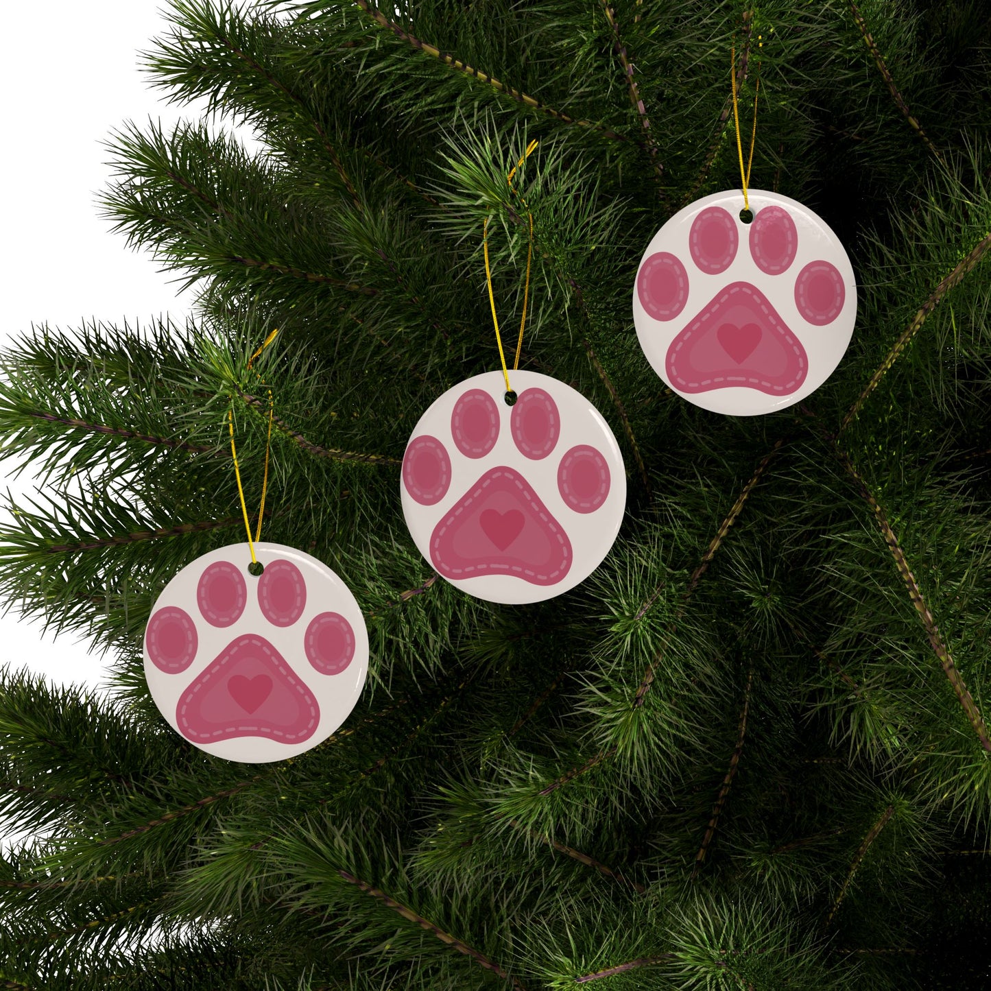 Pink Paw Print Ceramic Ornament