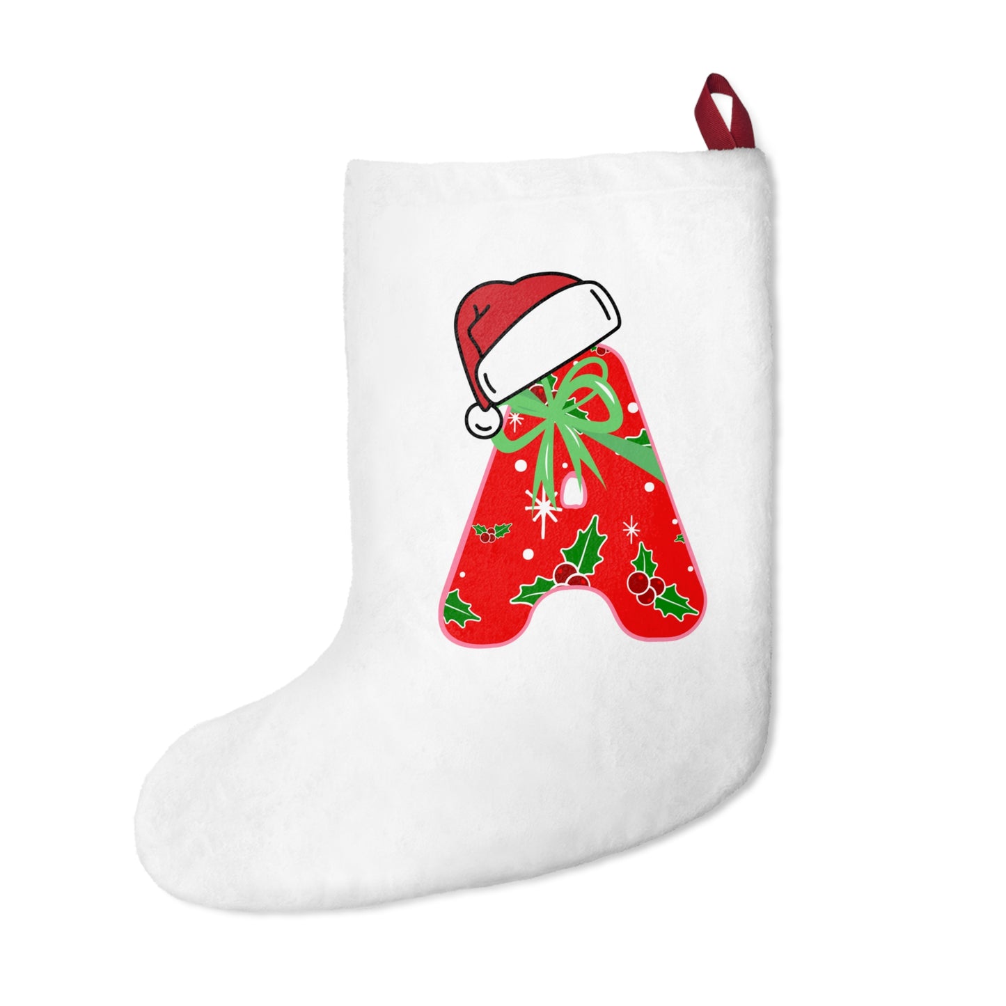 Personalized Christmas Stocking with Festive Santa Hat Monogram