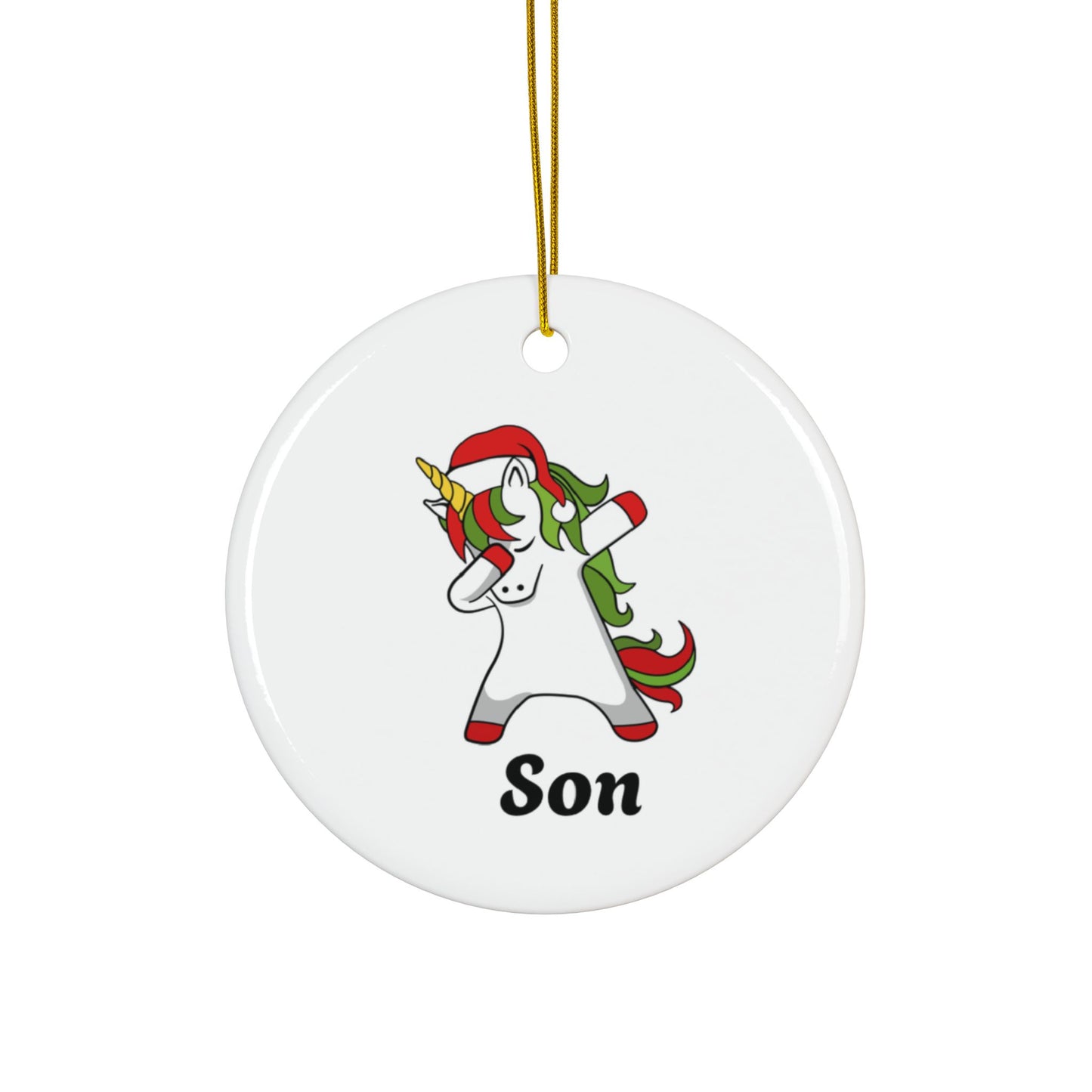 ‘SON’ Christmas Unicorn Ceramic Ornaments, 2-Side Print, (1pc, 3pcs, 5pcs, 10pcs)