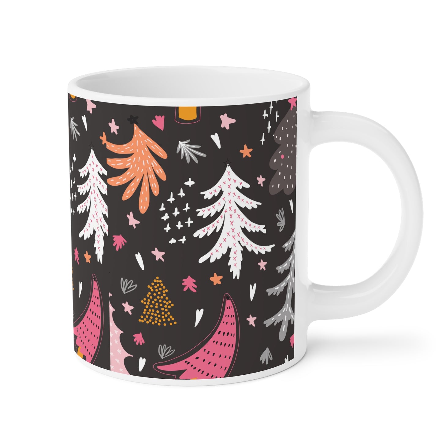 Christmas Tree Pattern Ceramic Mug — Pink & Gold Holiday Coffee Cup