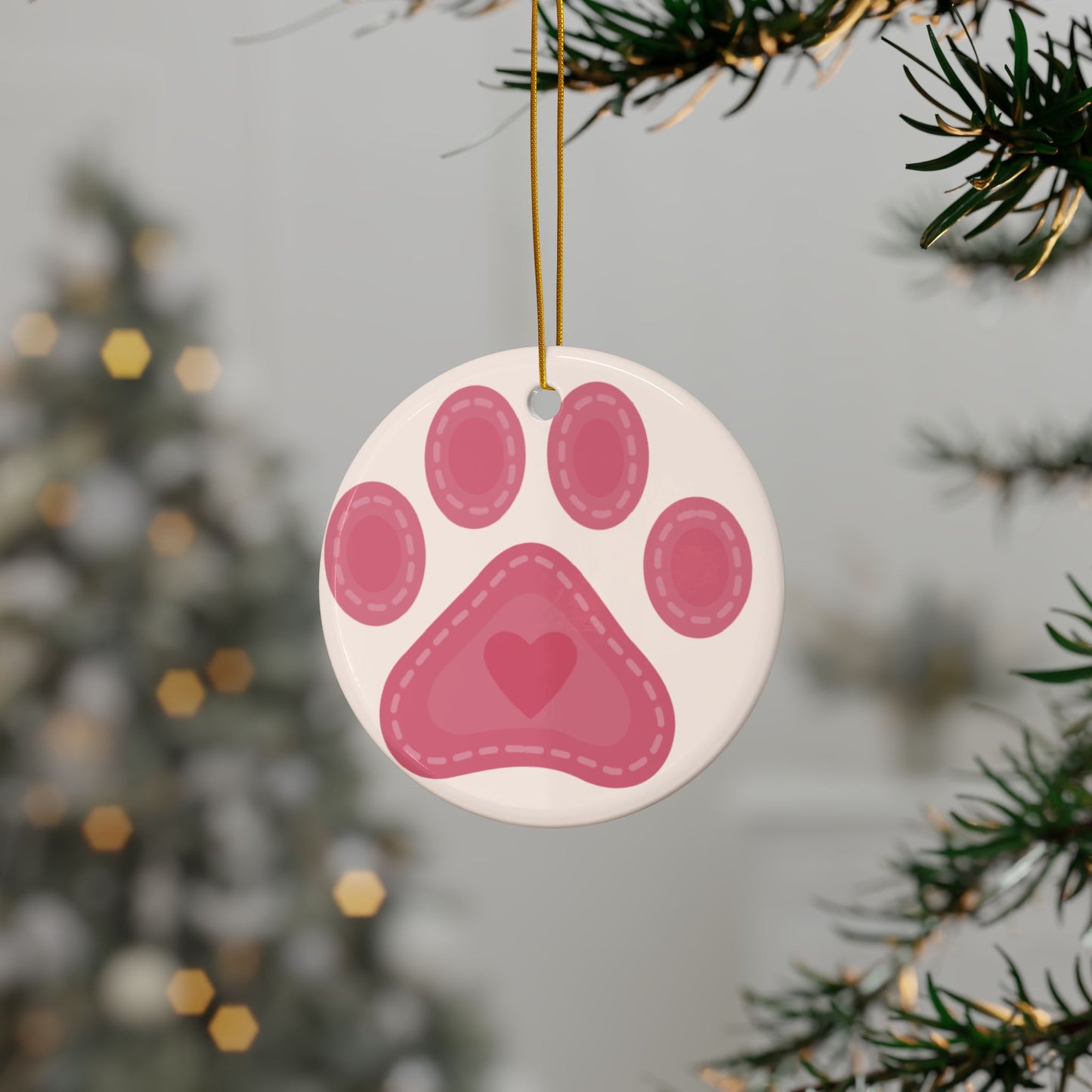 Pink Paw Print Ceramic Ornament