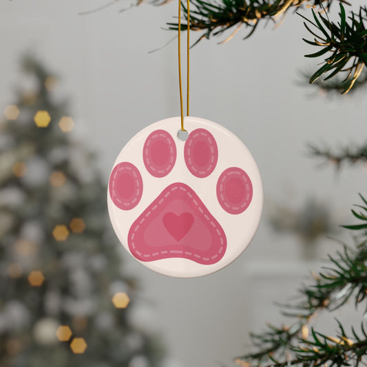 Pink Paw Print Ceramic Ornament