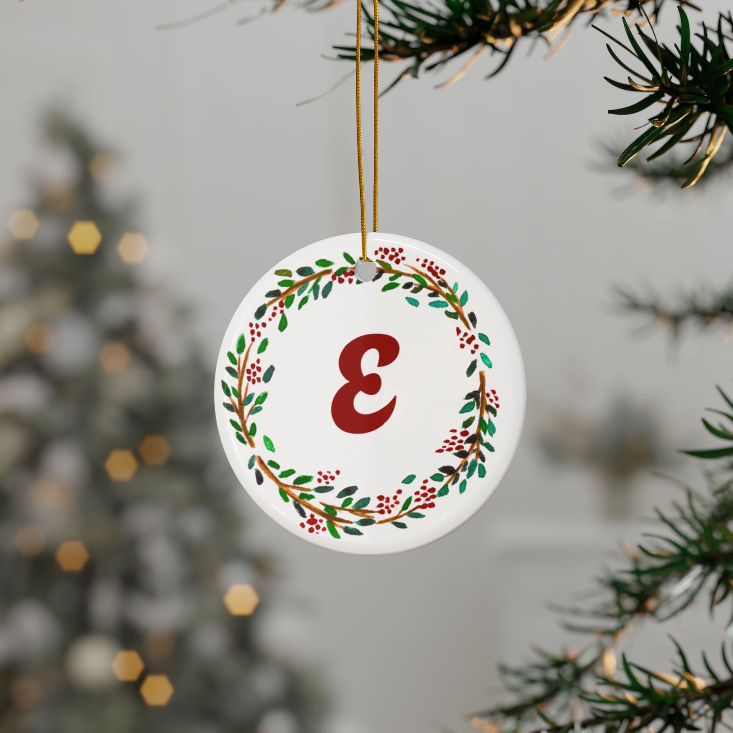E’ Initials Ceramic Ornaments, 2-Side Print, (1pc, 3pcs, 5pcs, 10pcs)