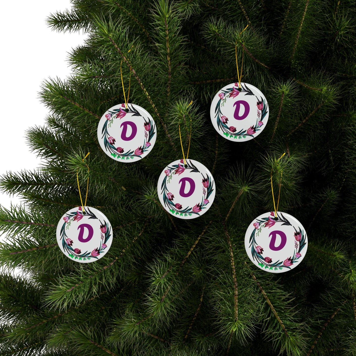 ‘D’ Initials Ceramic Ornaments, 2-Side Print, (1pc, 3pcs, 5pcs, 10pcs)