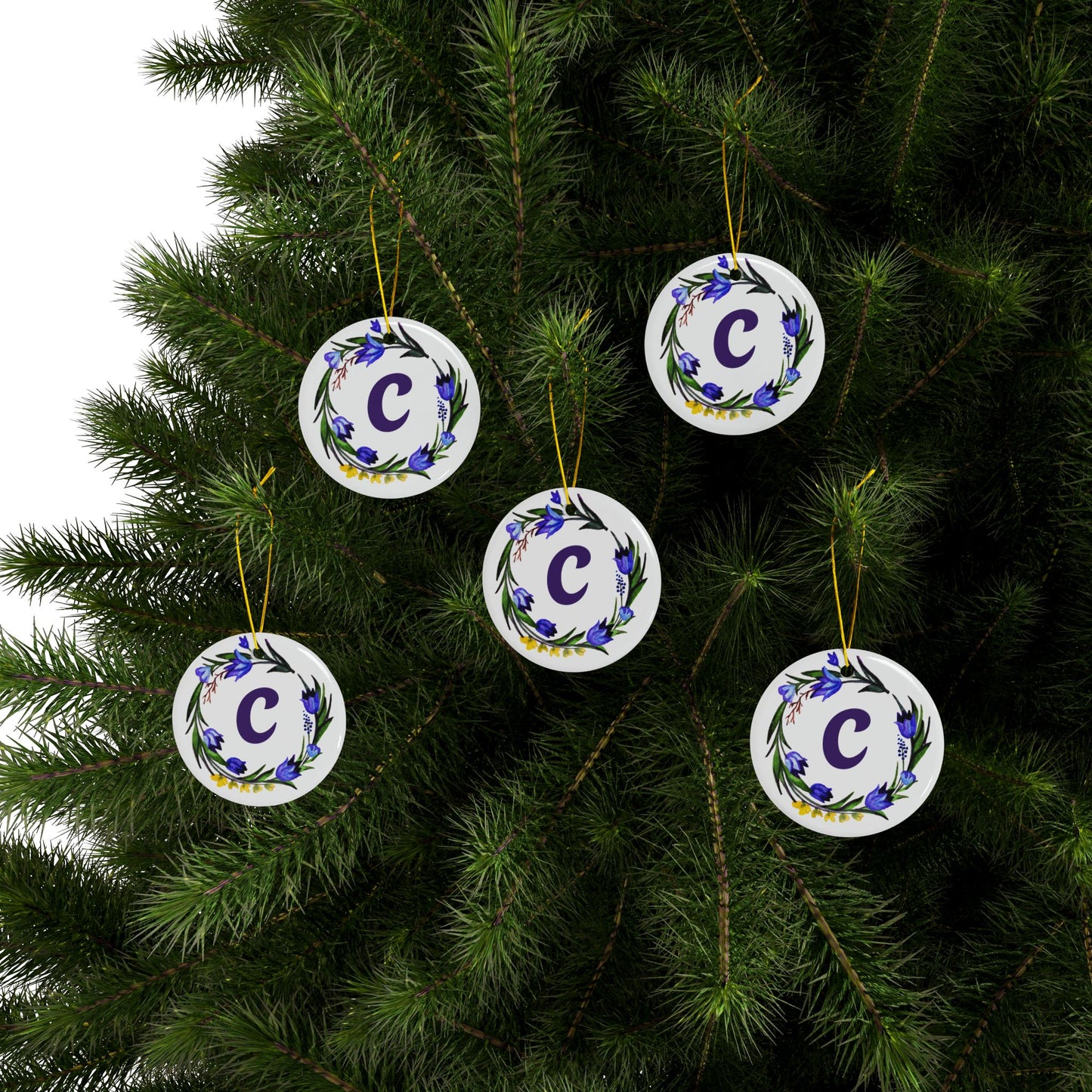 ‘C’ Initials Ceramic Ornaments, 2-Side Print, (1pc, 3pcs, 5pcs, 10pcs)