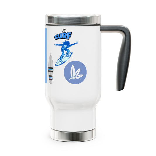 Surfing Vibes Stainless Steel Travel Mug, 14oz Coffee Tumbler, On-the-Go Drinkware, Beach Lover Gift, Summer Road Trip Must-Have
