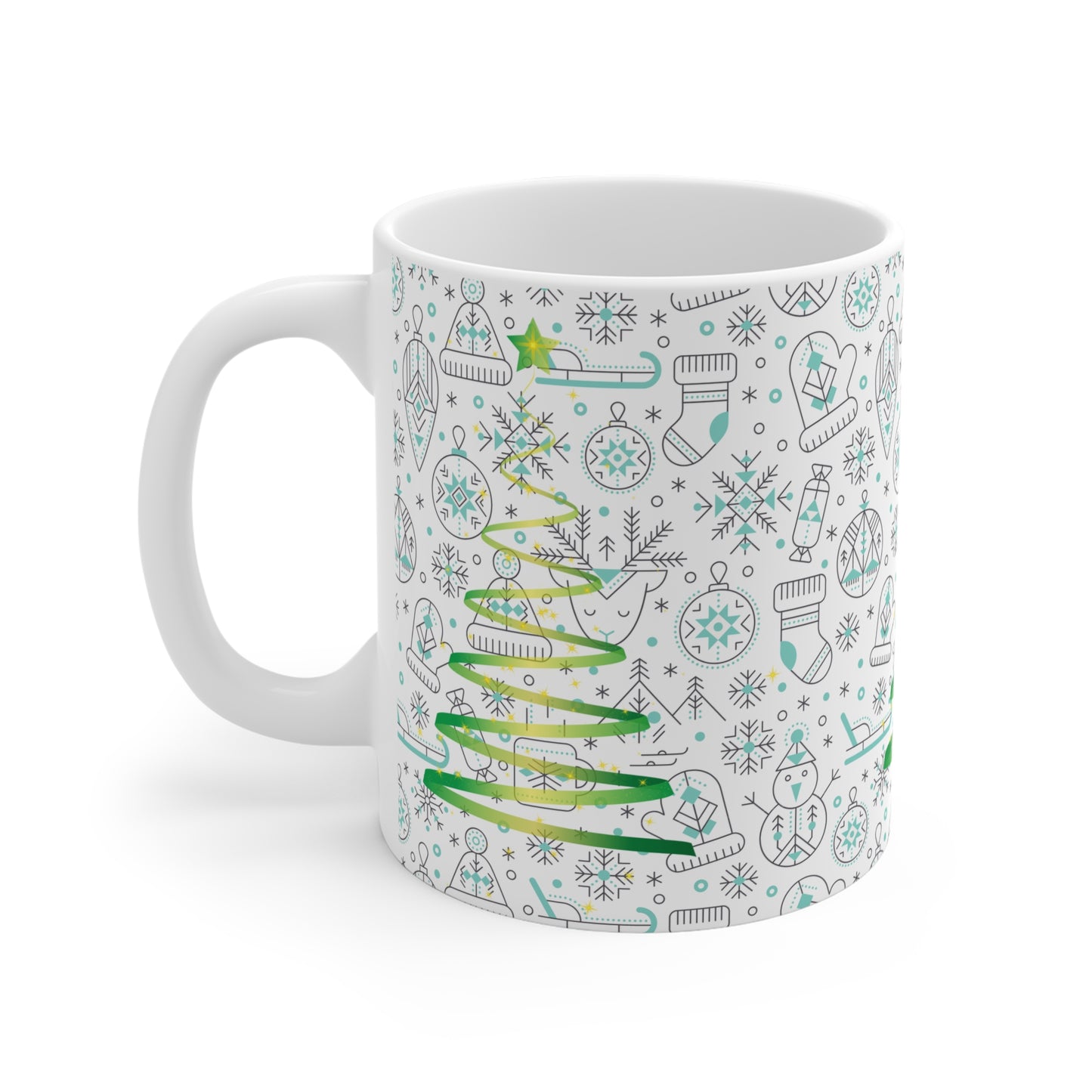 Christmas Tree Pattern Ceramic Mug – Green Holiday Ornaments 11oz/15oz/20oz